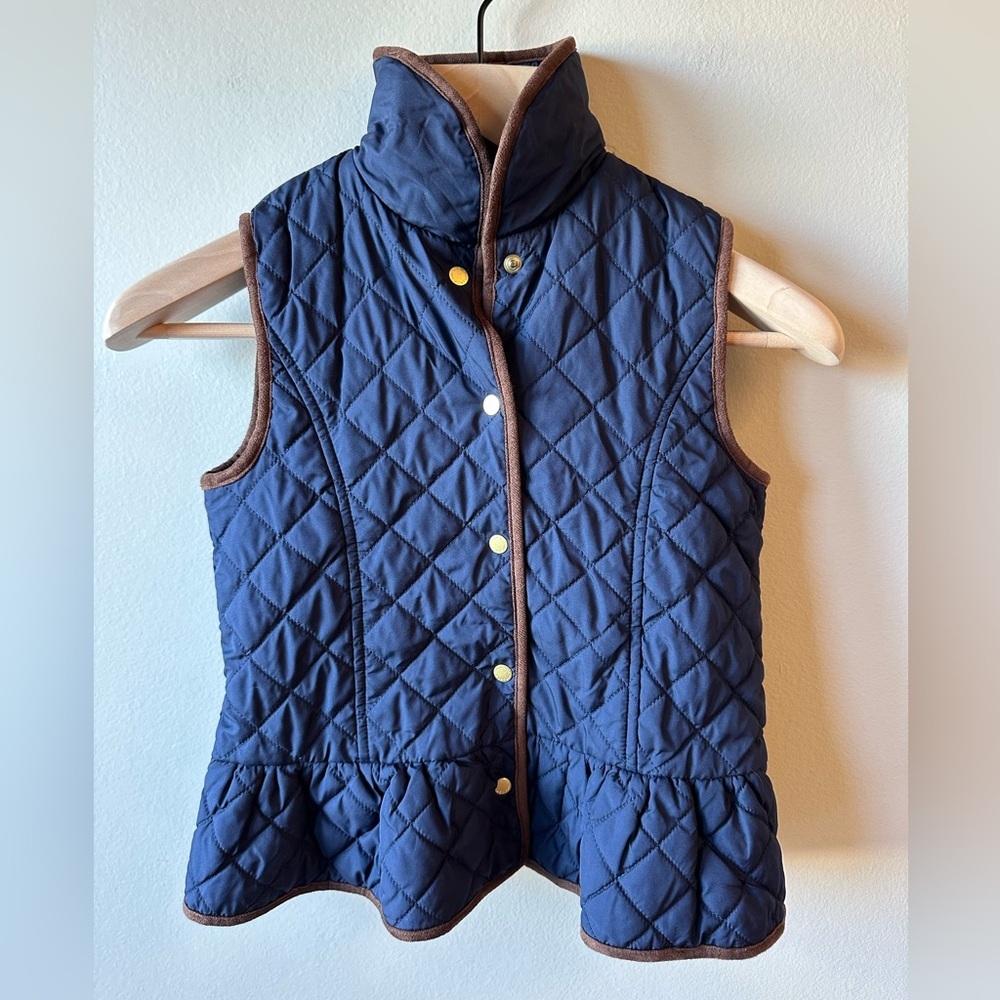 Girls Janie and Jack Quilted Navy Vest with Brown Trim size 10